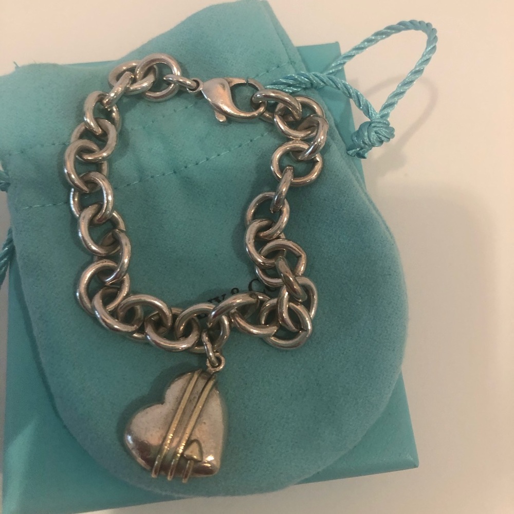Tiffany  Silver heart charm bracelet w gold arrow